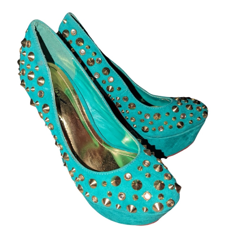 Alba Green Studded Heels - Picture 7 of 7